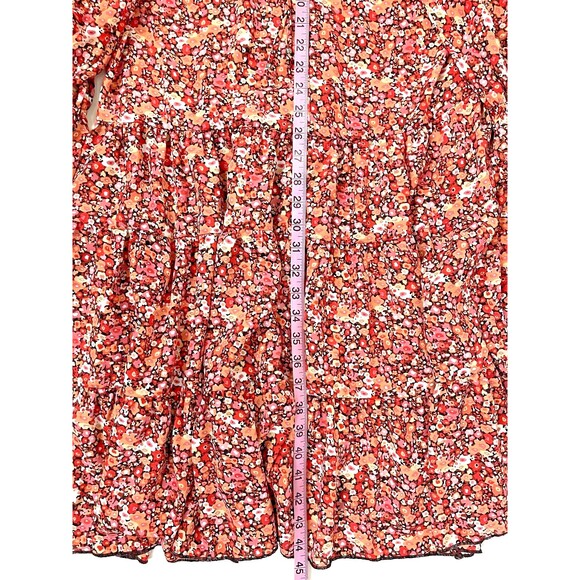 NWT One Pretty Time Anthropologie Pink Red Floral Midi Dress Ruffled Boho Size S - Picture 10 of 11